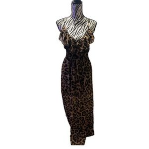 Cheetah Ruffle V Neck Maxi Dress